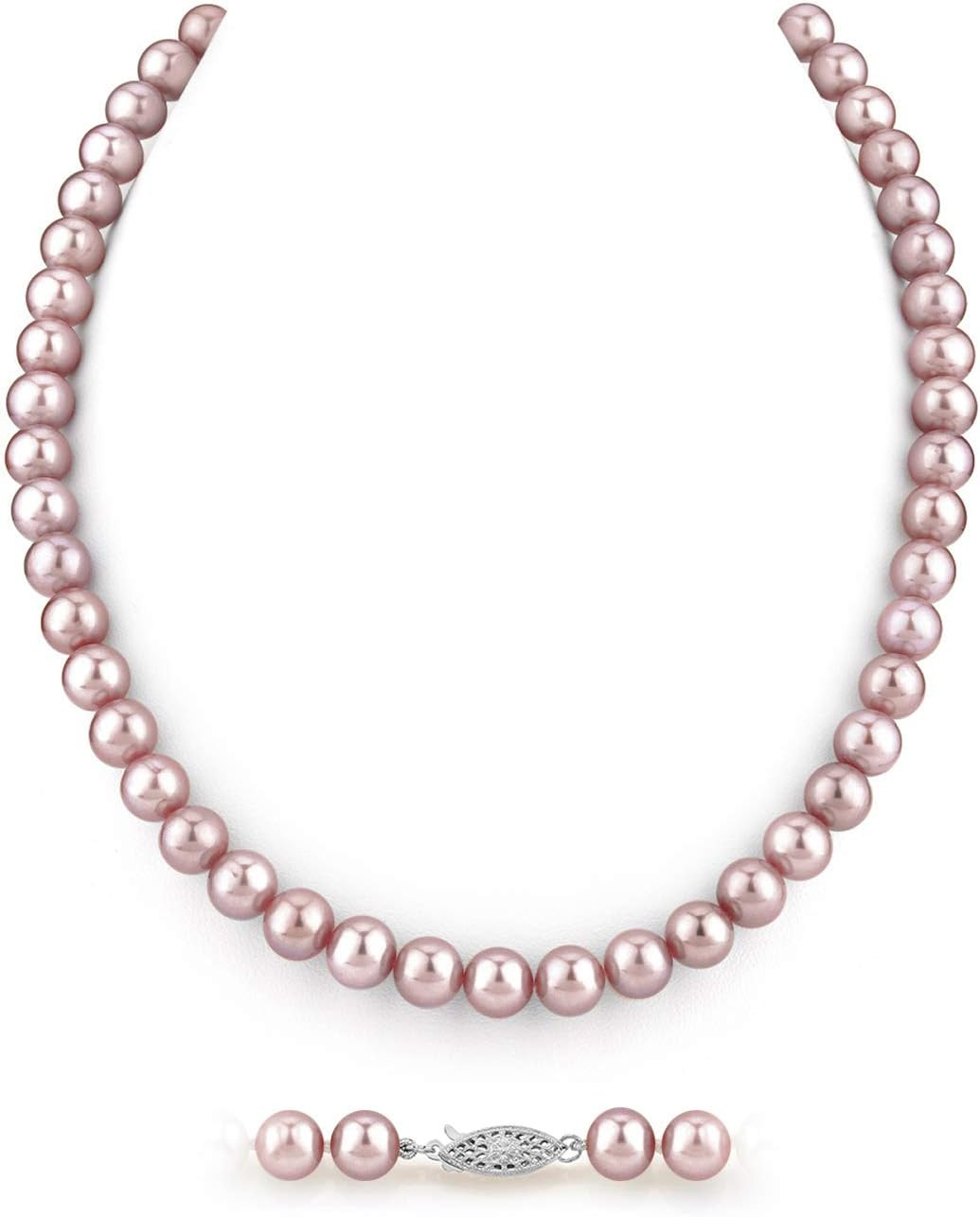 The Pearl Source AAA Quality Round Pink Freshwater Cultured Pearl Necklace for Women
