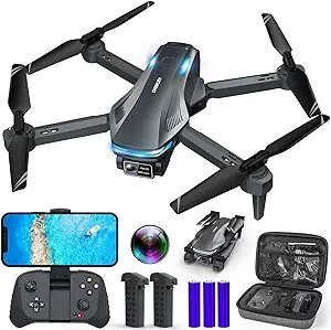 Adult drone with camera, 1080P FPV drone, suitable for beginners, upgraded altitude hold, voice control, gesture selfie, 90° adjustable lens, 3D flip, 2 batteries