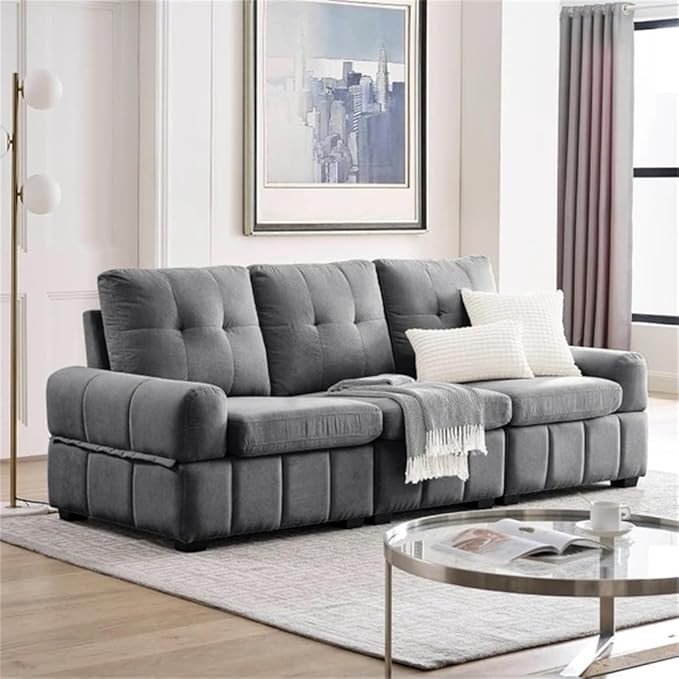 93" Tufted Living Room Sofa with Storage Space, High Back Height Upholstered Futon Sofa, for Apartment, Dorm, Reception(D)